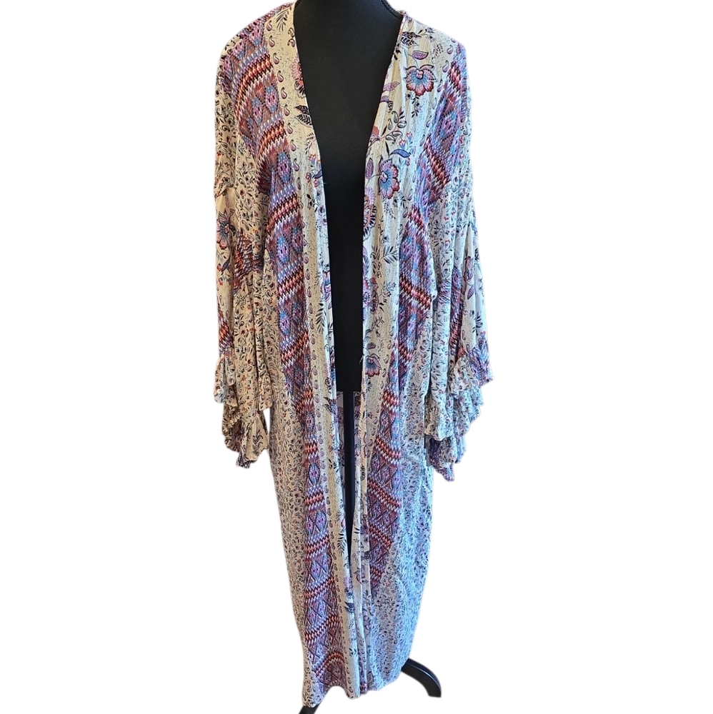 Angie Floral Cream and Purple Kimono